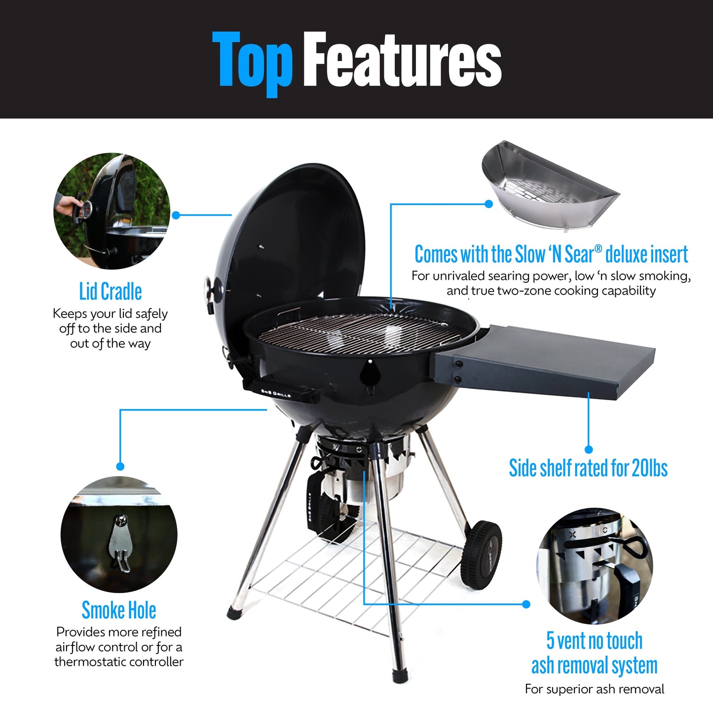 SnS Grills Original Charcoal Kettle Grill & Smoker