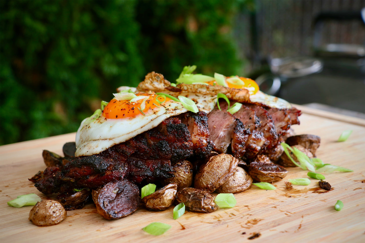 Steak And Eggs for Breakfast on the Grill